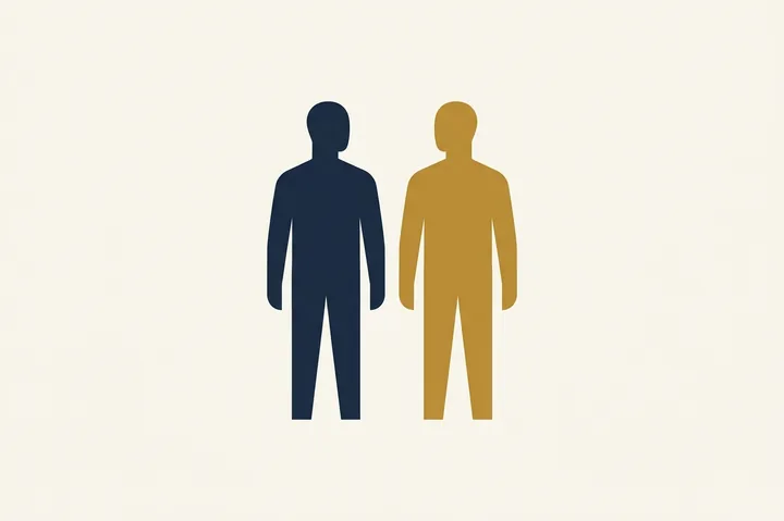 Two figures standing side by side as equal partners