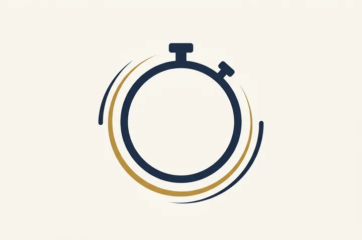 A stopwatch with a motion arc sweeping around it